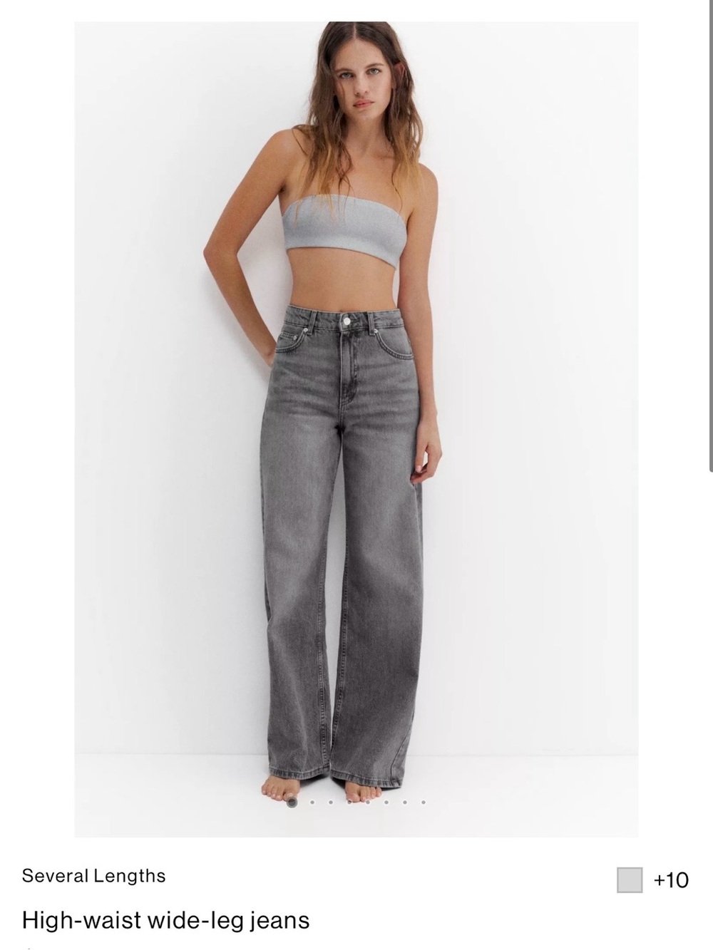 Pull&Bear High-Waist Wide-Leg Jeans — Gray